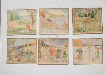 SKOLPLANSCHER, 12 st, Maj Lindman, P.A Norstedt & Söner.