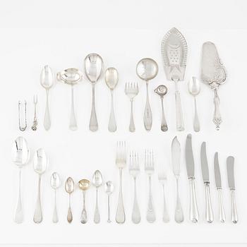 Bestickservis, ca 120 delar, silver, modell svensk rund. GAB/Mema, 1900-talets mitt/andra hälft, enstaka 2000-tal.