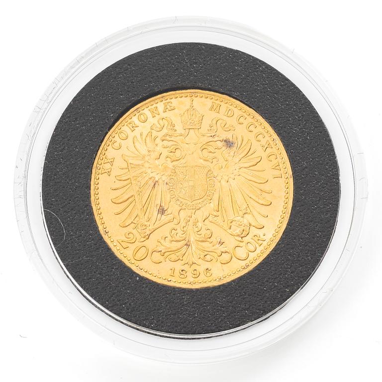 Gold coin, Austria, Franz Joseph, 20 corona, 1896.