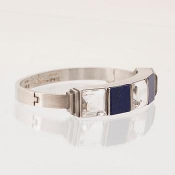 Wiwen Nilsson, silver bracelet with polished lapis lazuli and step-cut rock crystal, Lund 1948.