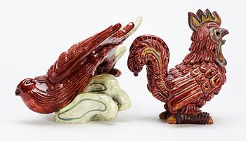 Two Gunnar Nylund stoneware figures, a rooster and a bird, Rörstrand.
