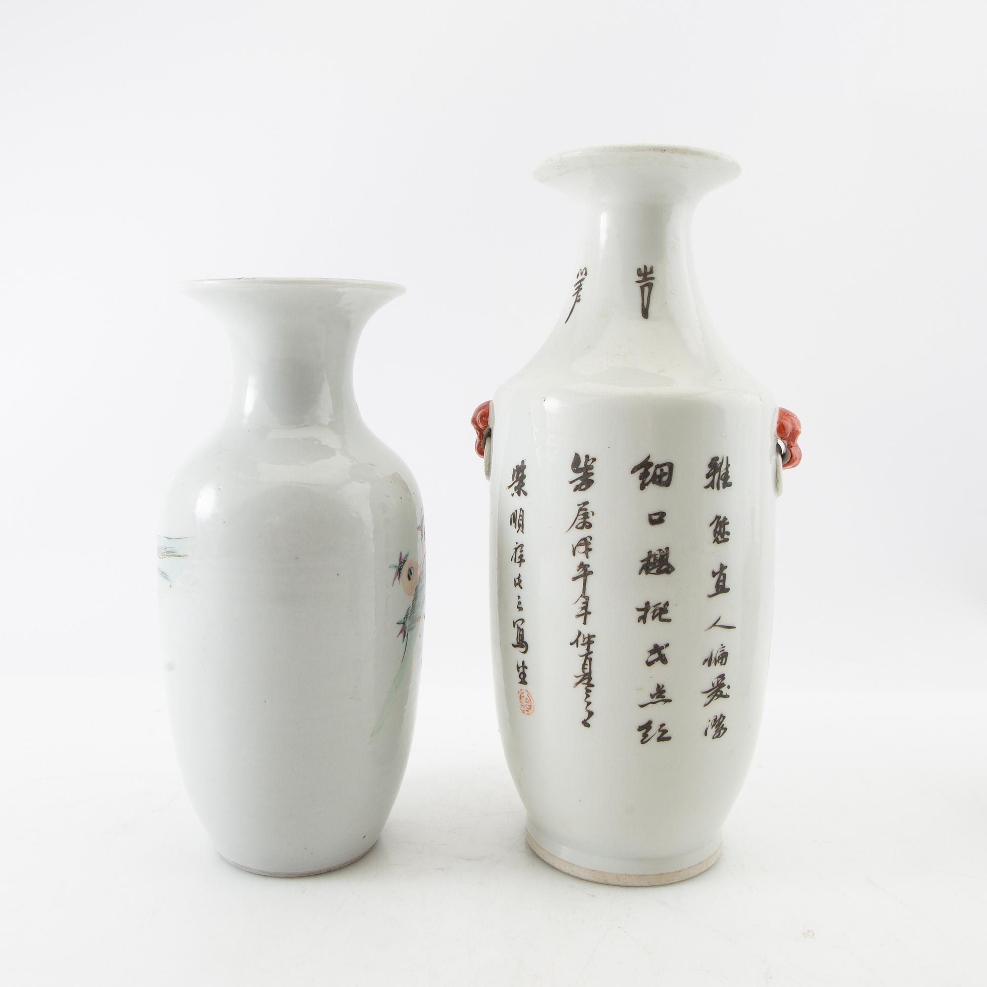 Vases, 2 pcs, and a box with a lid, 2 pcs, China, 20th century.