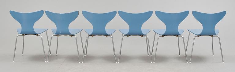 STOLAR, 6 stycken, "Liljan", Arne Jacobsen, 1970-tal.