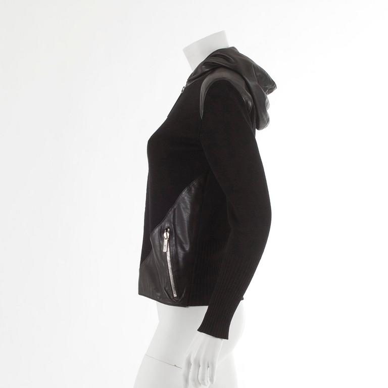 BOTTEGA VENETA, a black wool and leather jacket. Size M.