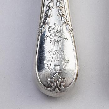 An Imperial Silver Dinner-service, 6 plates and 42 pieces of cutlery, mark of Grachev, St.Petersburg 1882-83 and Sazikov.