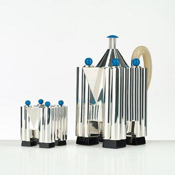 Michael Graves, a five pieces sterling tea- and coffee service, limited edition by Alessi, Italy 1985.