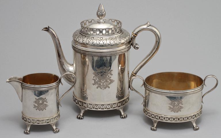 KAFFESERVIS, 3 delar, silver, C G Hallberg, 1900, vikt 1580 g.