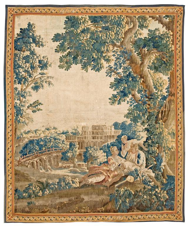 VÄVD TAPET, gobelängteknik. Pastoral scen. 229 x 193 cm. Frankrike, 1700-talets förra hälft.