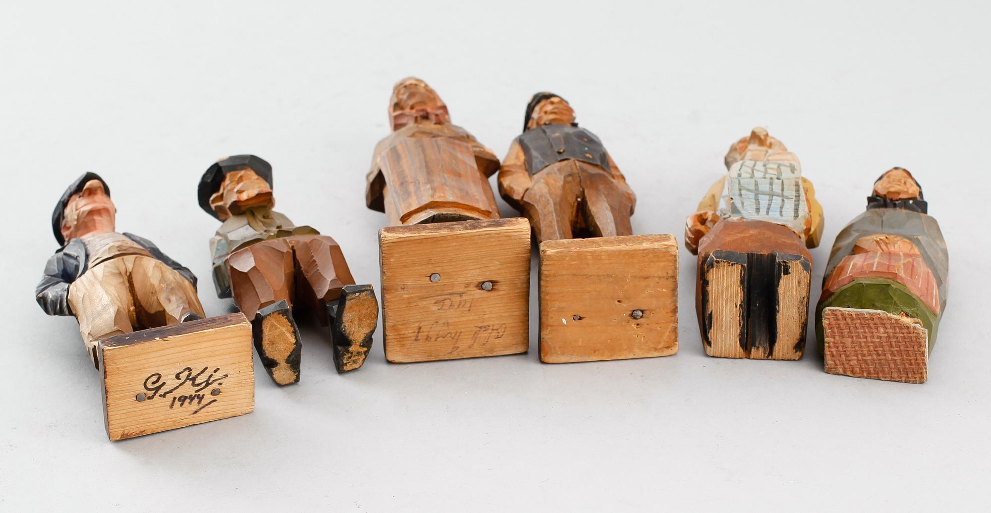 FIGURER, 6 st, trä, bl a Carl-Olof Trygg, 1900-talets första hälft.