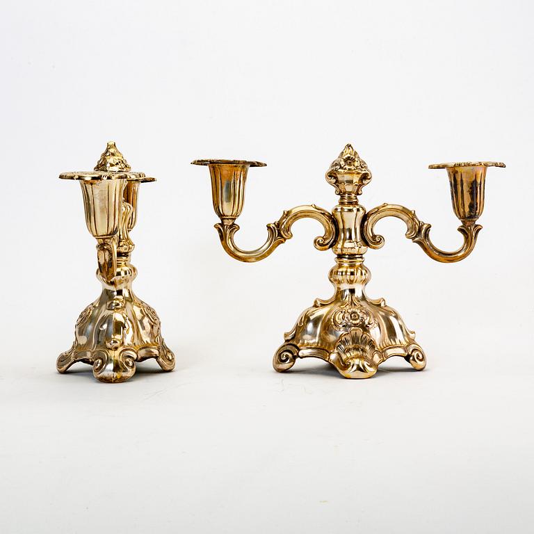 A pair of Swedish 20th century silver candelabras mark of CG Hallberg Stockholm 1939.