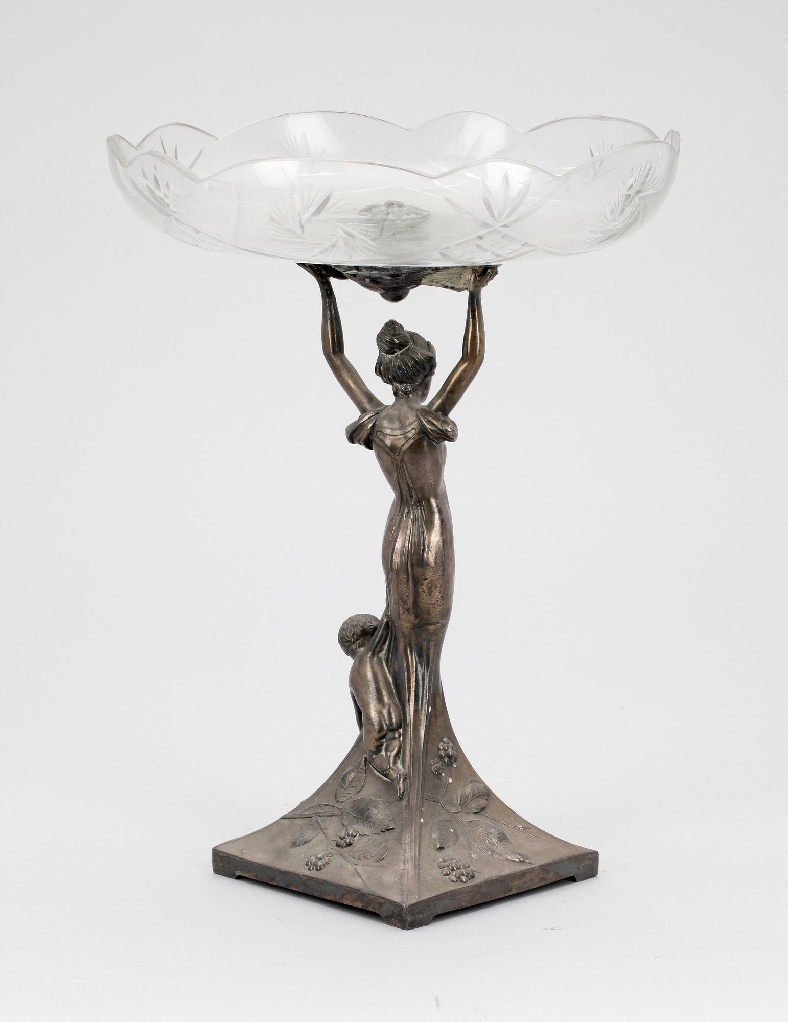 SKÅL PÅ FOT, nysilver och glas, jugend, 1900-talets början.