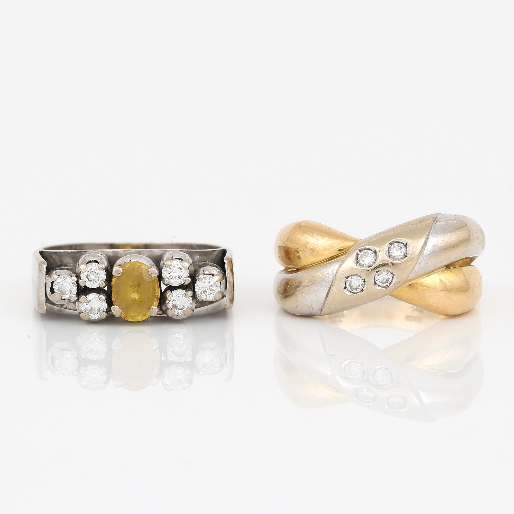 RINGAR, 2 st, 18K guld och briljantslipade diamanter. Total vikt ca 12,49 g.
