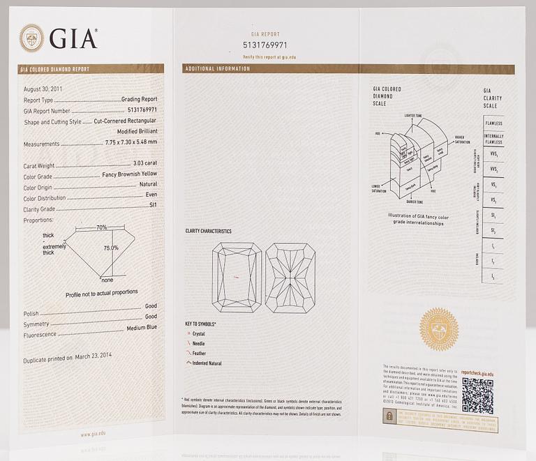 A 18K white gold ring with diamonds ca. 4.03 ct in total. With GIA certificate.