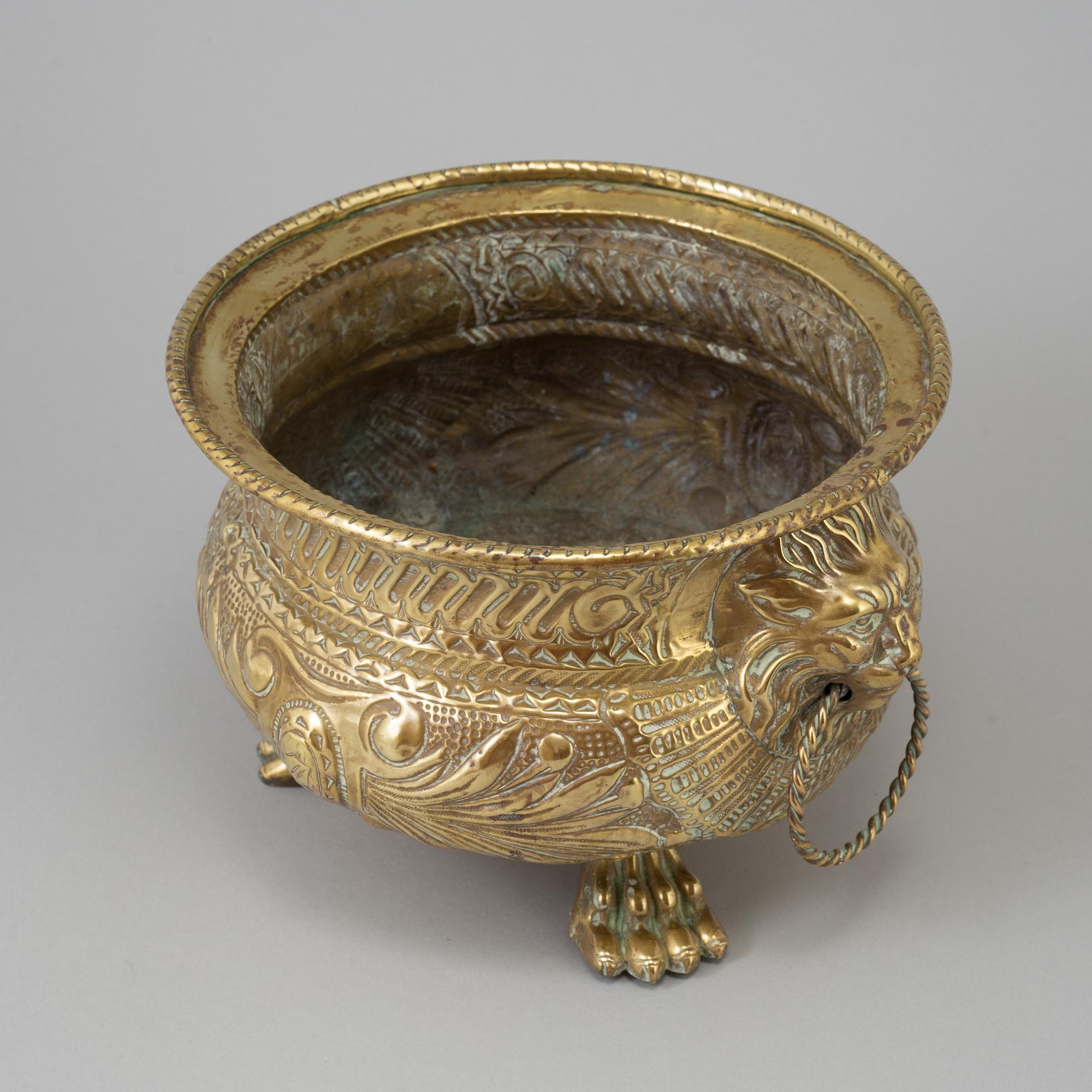 A brass flower pot, 18th century.