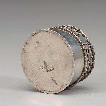 A cigarr box, salt and match box holder, export silver, partially Chen Hua, early 20th century.