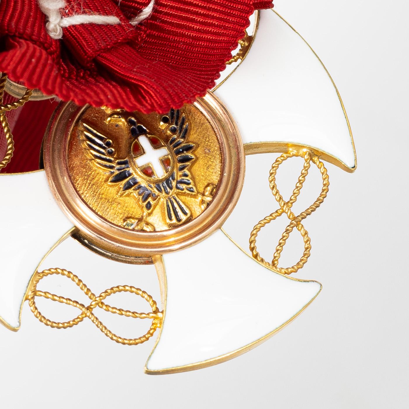 Italian Order of the Crown, Knight's cross, partly gold and enamel, in case from Cravanzola.