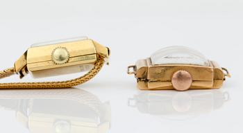 ARMBANDSUR, 2 st, 18K guld,  Certina och Nilax. Total vikt ca 26,48 g.