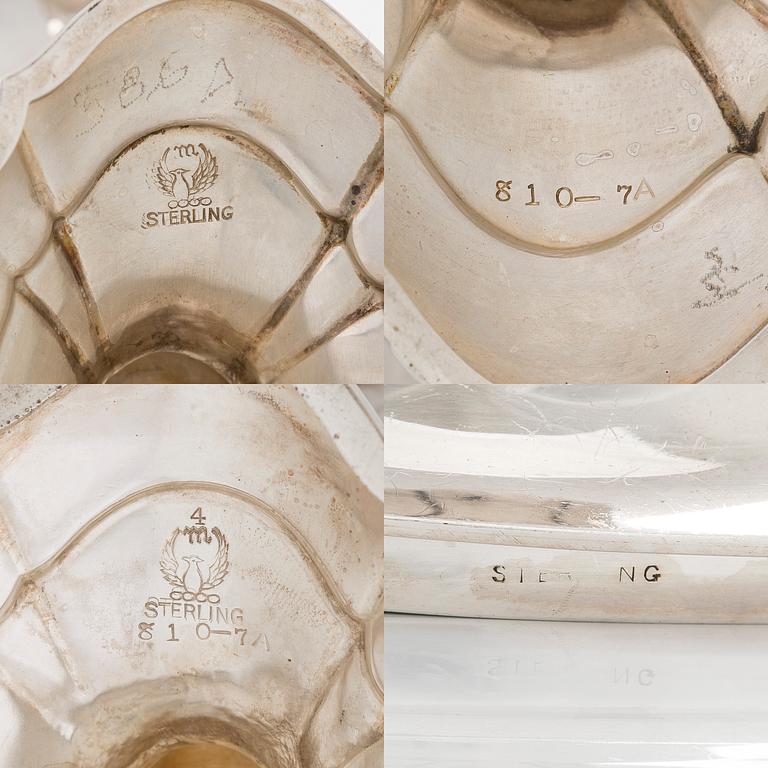 A five-piece sterling silver coffee and tea service, and 12 spoons, USA, first quarter of the 20th century.