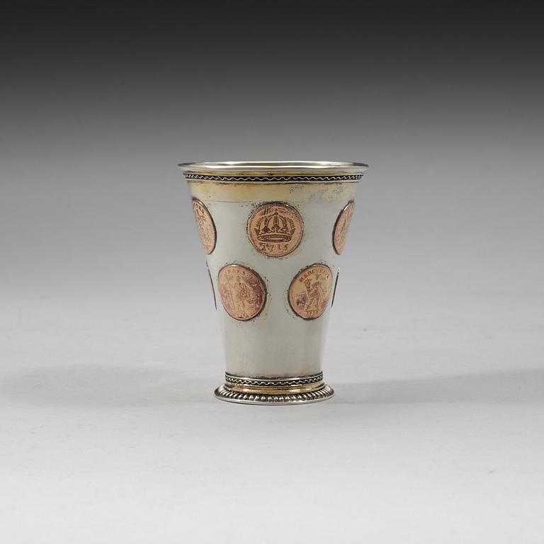 A Swedish 18th century parcel-gilt beaker, unmarked.