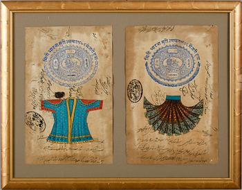 TAVLA, blandteknik, orientalisk, stämpel Jaipur 1810 state control.