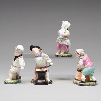 A group of four porcelain figures, Höchst marked.