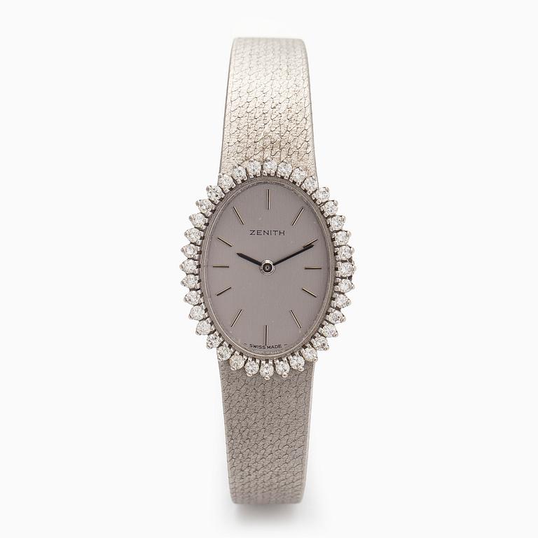 Zenith, armbandsur, 28 x 12 mm, briljantslipade diamanter, 18K vitguld, manuell, ca 1979.