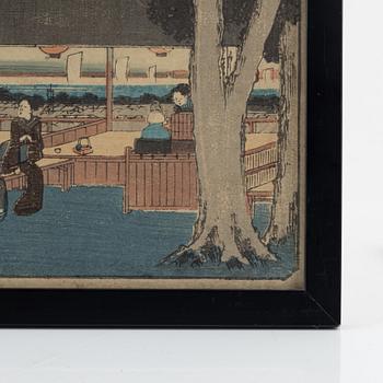 Ando Utagawa Hiroshige, efter, färgträsnitt, 3 st, Japan, tidigt 1900-tal.