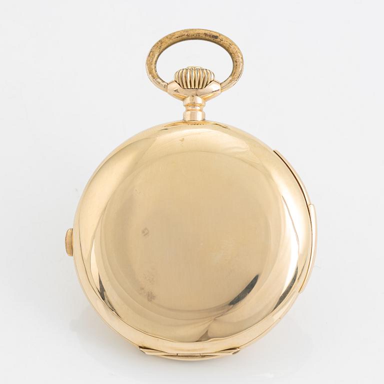 Lemania/Alfred Lugrin, fickur, 14K guld, savonett, "Minute repeater", kronograf, 59 mm.