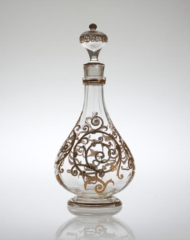 KARAFF, glas med dekor i guld. SAINT LOUIS Frankrike 1800-talets slut.