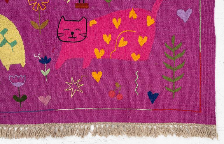 Matta, handbroderad Kelim, ca 182 x 118 cm.