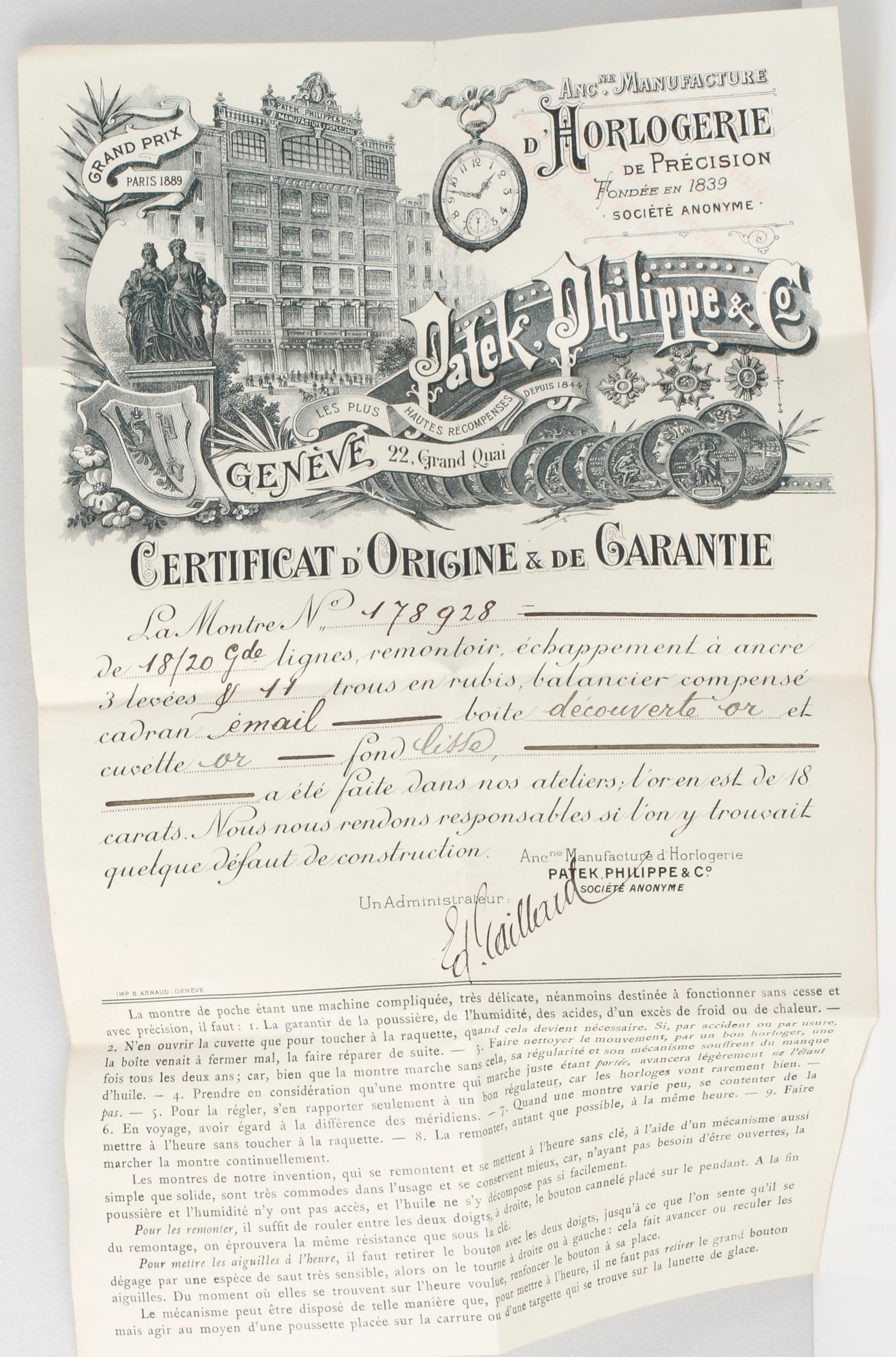 FICKUR, 18 K guld, Patek Philippe & Co, Genève. Total vikt 92 g.