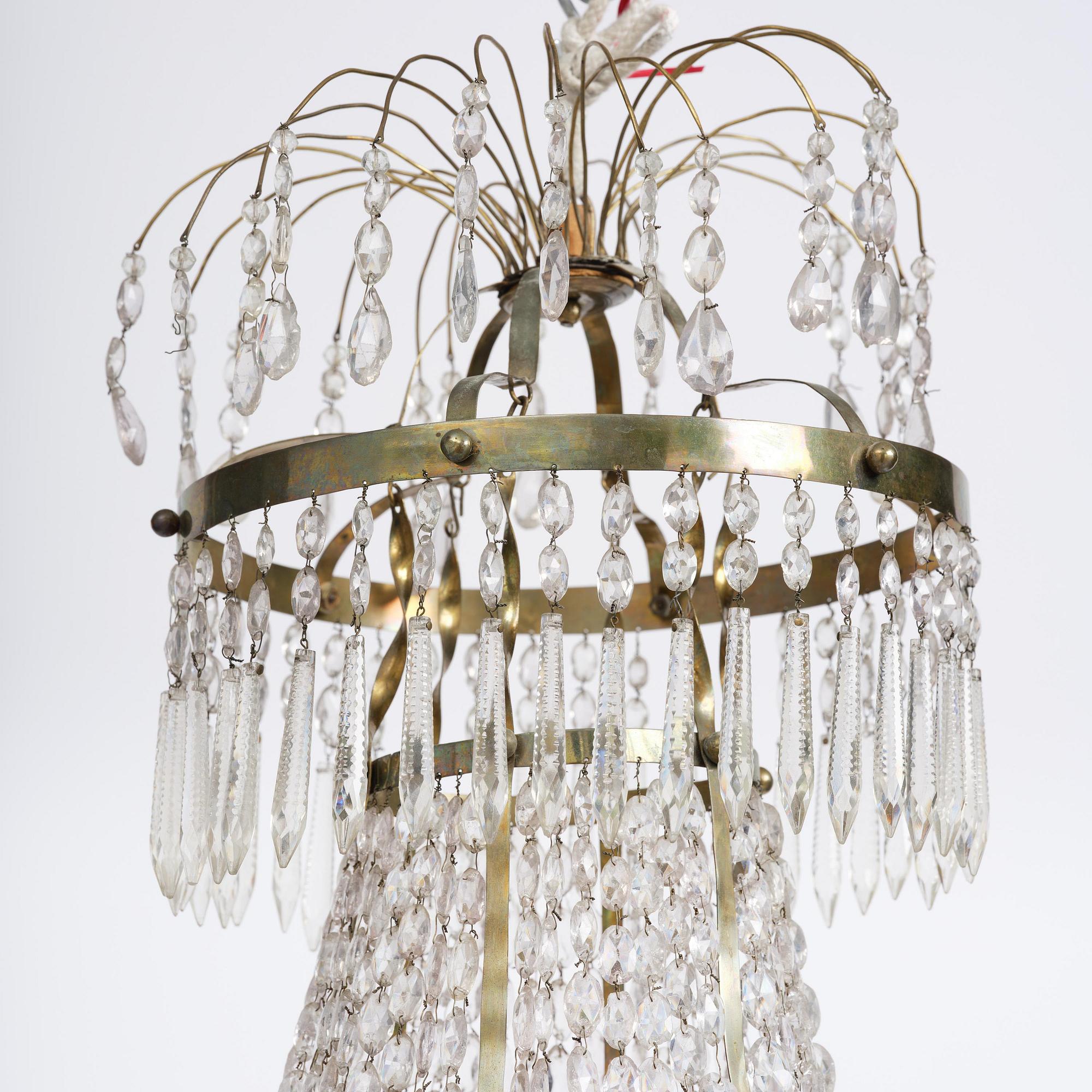 A Swedish late Empire gilt-brass and cut-glass seven-light chandelier, 1820's/30's.