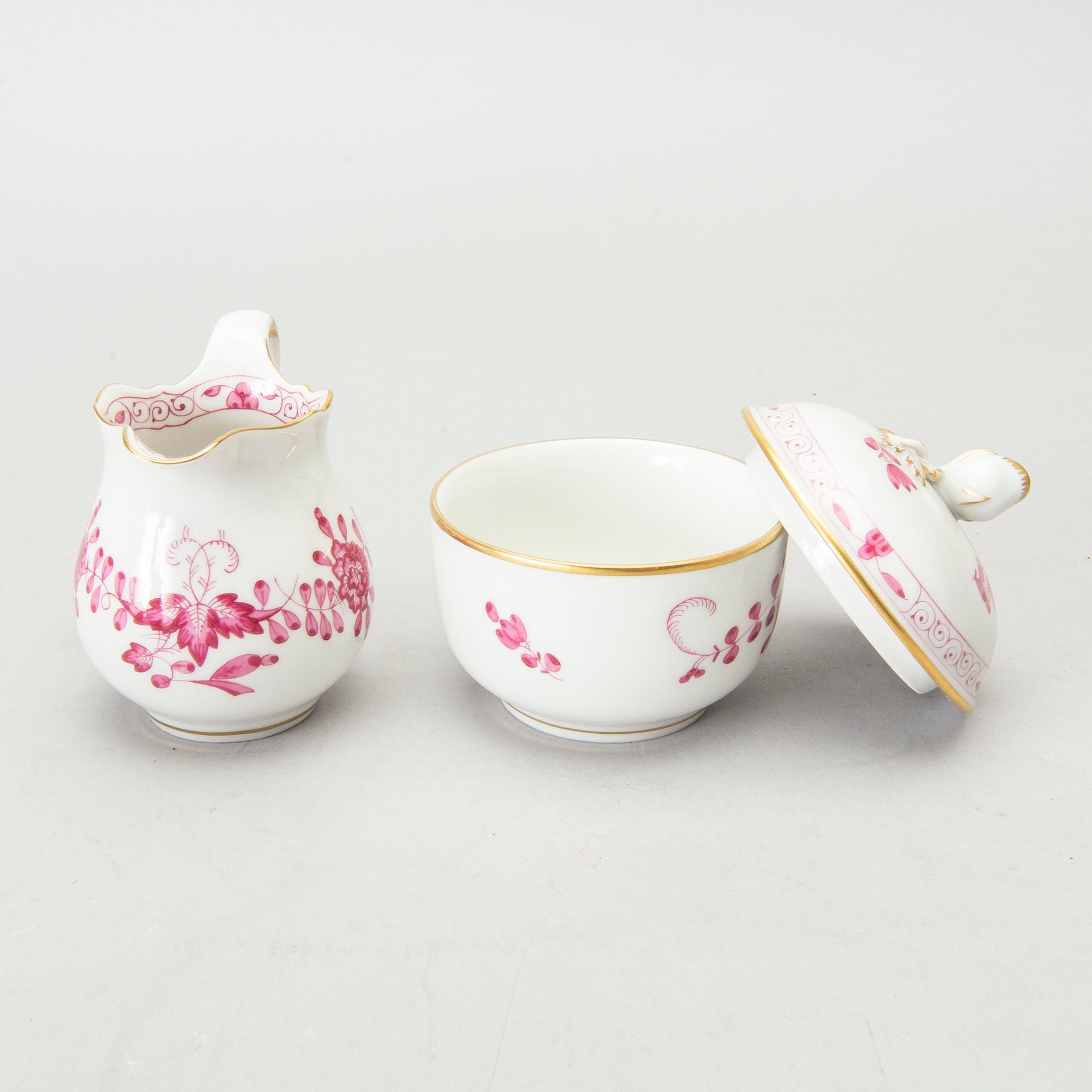 SERVISDELAR, porslin, 6 delar, Meissen, "Indische malerei", 1900-talets andra hälft.