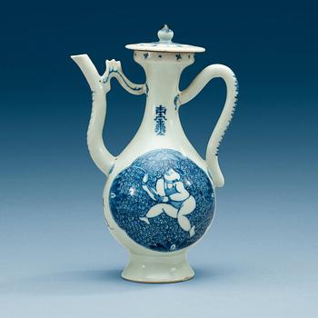 1687. A blue and white ewer with cover, Qing dynasty.