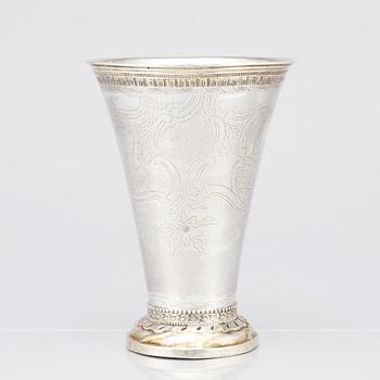 A Swedish 18th Century parcel-gilt silver beaker, mark of Erik Enander, Uppsala 1786.