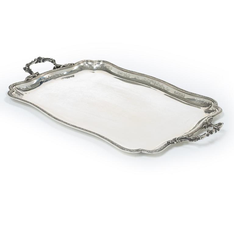 An Italian siiver Rococo style tray, Italy 1934–1944, with Swedish import mark.