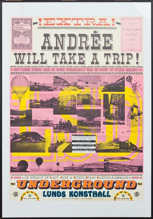 STURE JOHANNESSON, 2 st. Färgserigrafier.
"Andrée will take a trip" mm.