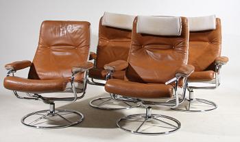 SNURRFÅTÖLJER, 4 st, 1960/70-tal.