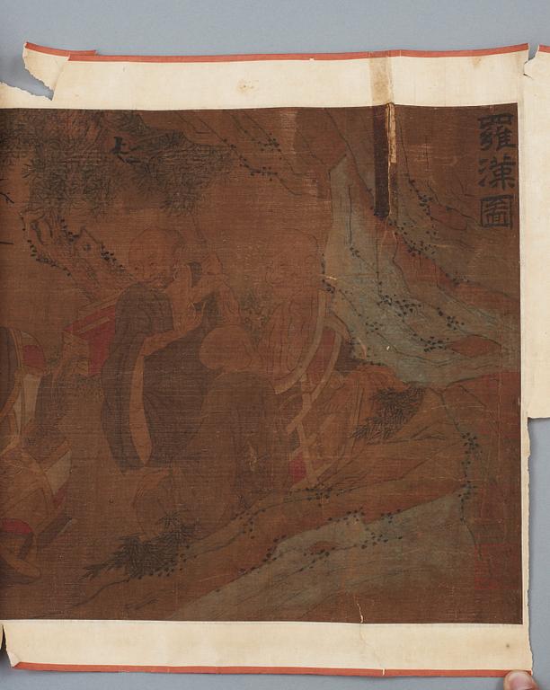 RULLMÅLNING, landskap med Lohans, i Li Gonglins art (1049-1106), troligen 1600-tal.