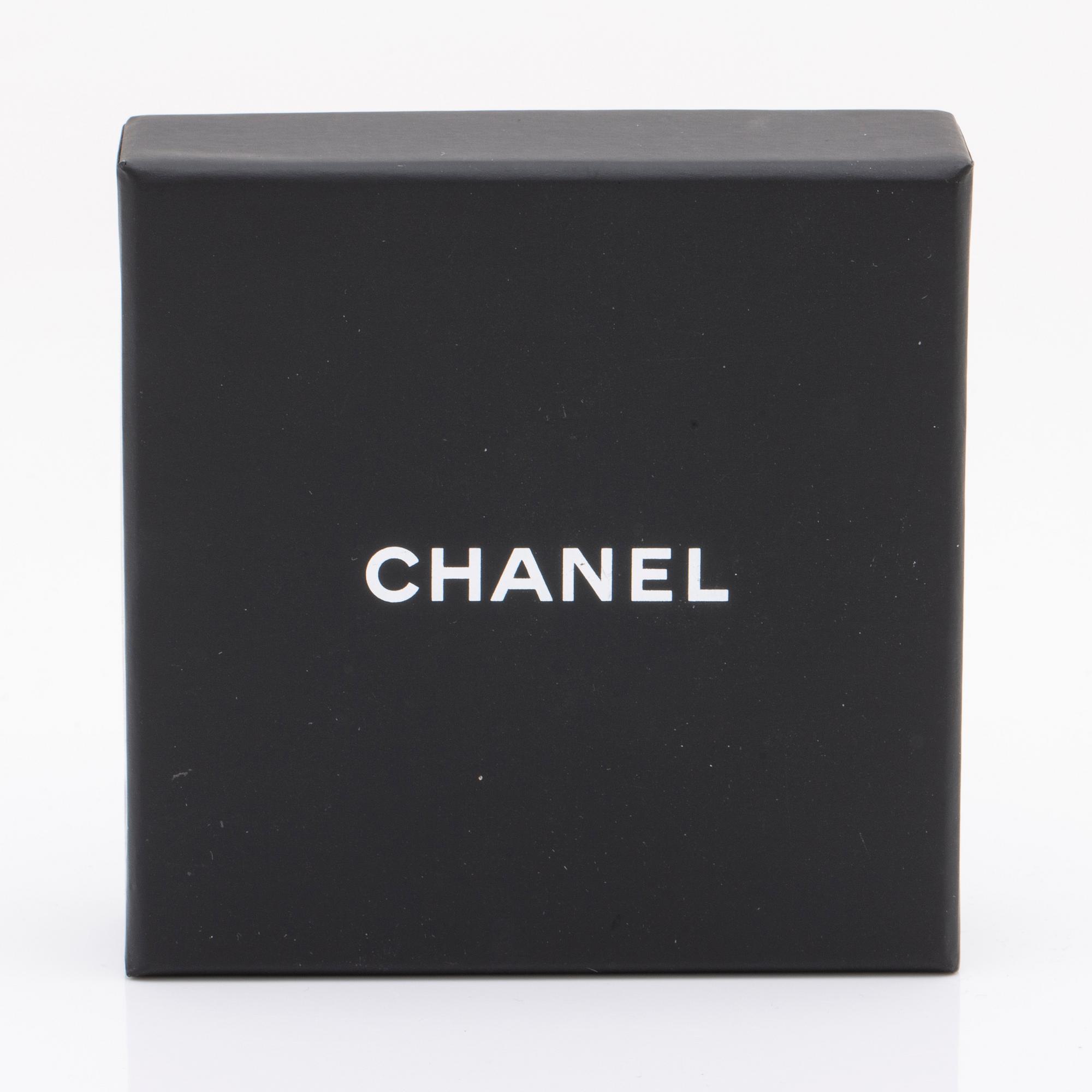 Chanel brooch, metal and resin., approx 8 x 6 cm, original case and box.