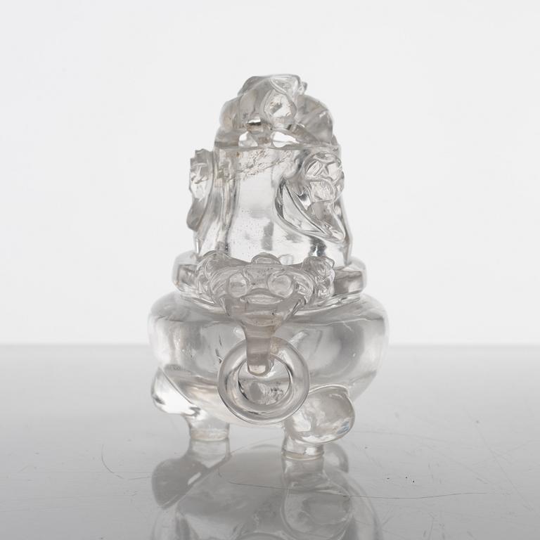 A Chinese rock chrystal tripod censer with cover, 20th century.