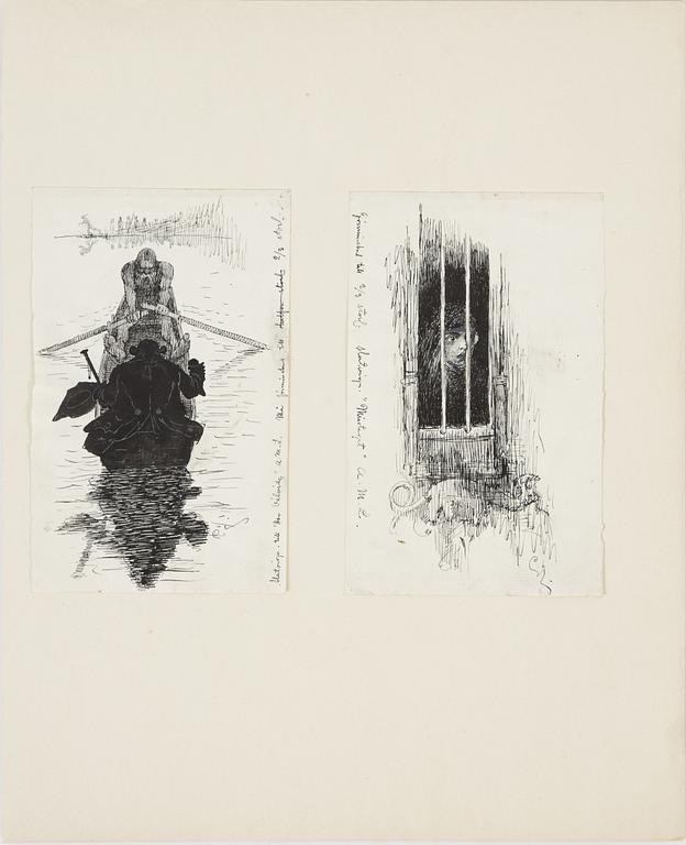 Carl Larsson, two drawings, signed C.L, Indian ink and hightening white mounted on cardboard.