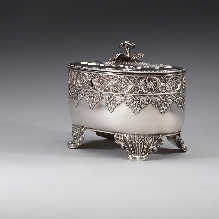 A Swedish 19th century silver sugar-casket, marks of Gustaf Möllenborg, Stockholm 1838.