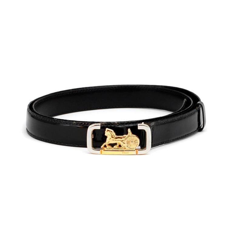 CÉLINE, a black lacquer leather belt.