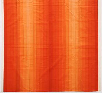 Verner Panton, CURTAINS, 2 PIECES, AND SAMPLERS, 11 PIECES.  Cotton velor. A variety of orange nuances and patterns. Verner Panton.
