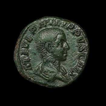 ANTIKT MYNT. Rom. Kejsardömet. Philip II  247-249. Sestertie. Brons 18,75 g.