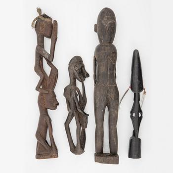A group of four Asmat wood carvings/sculptures, Indonesia, Jakarta, 20th Century.