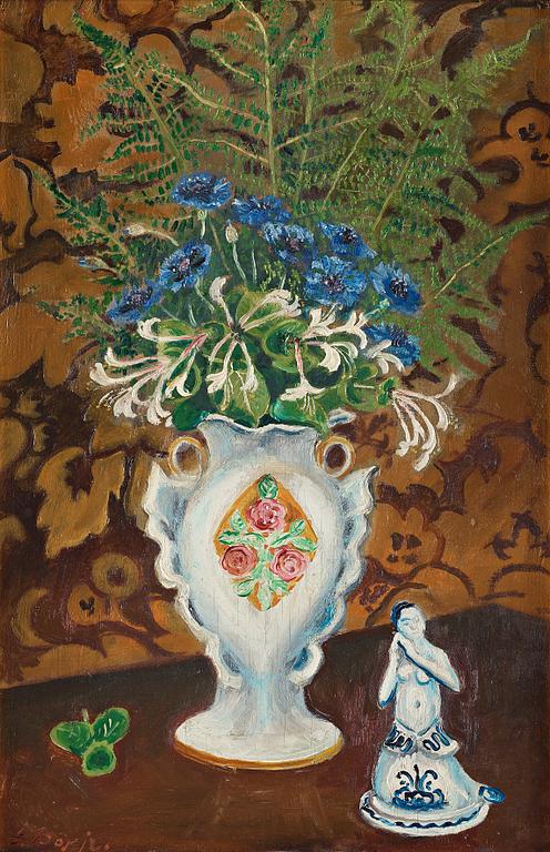 Gideon Börje, Still life with fern, blue bell and honeysuckle.