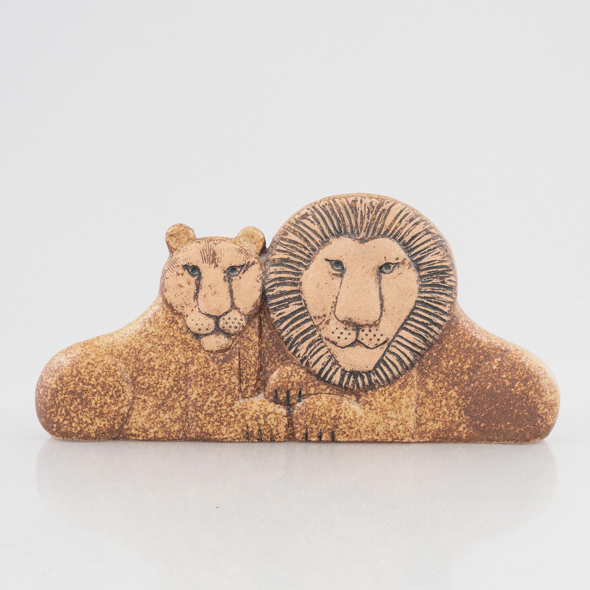 Lisa Larson, figurin, stengods, "Lejonpar", ur serien serien "Noaks Ark", Gustavsbergs Studio.