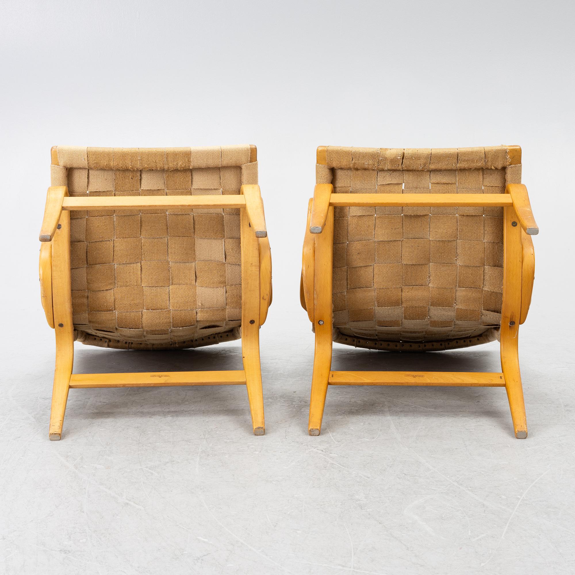 Bruno Mathsson, a pair of 'Eva' armchairs, Firma Karl Mathsson, Värnamo, 1959-62.